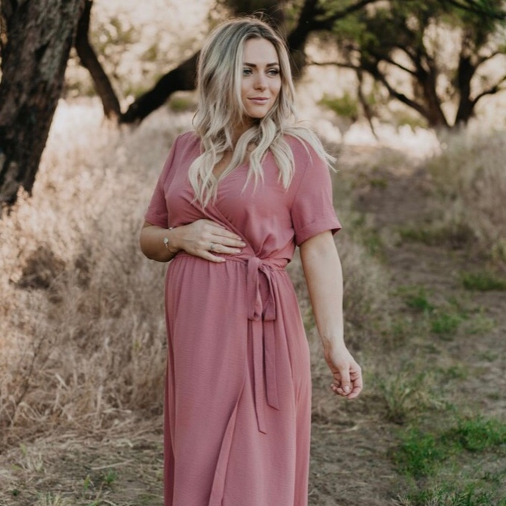 Faux Wrap Maxi High Low Dress in Rose